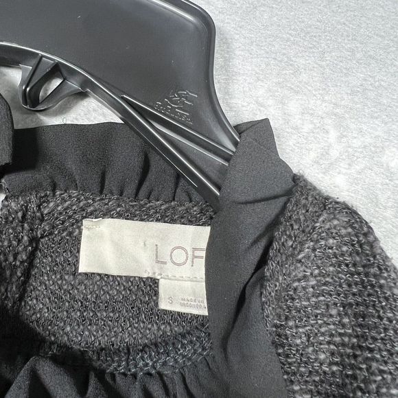 Loft Pullover Sweater Women’s Small Gray/ Black Long Sleeve Ruffled Chiffon Hem - Picture 6 of 8